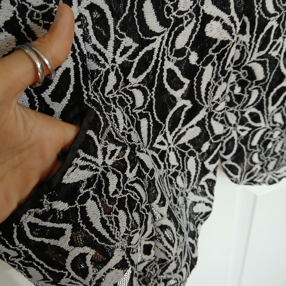 NWT Allegra K Black And White Floral  Lace Sheer Blazer Sexy Date Night Party - Picture 3 of 9